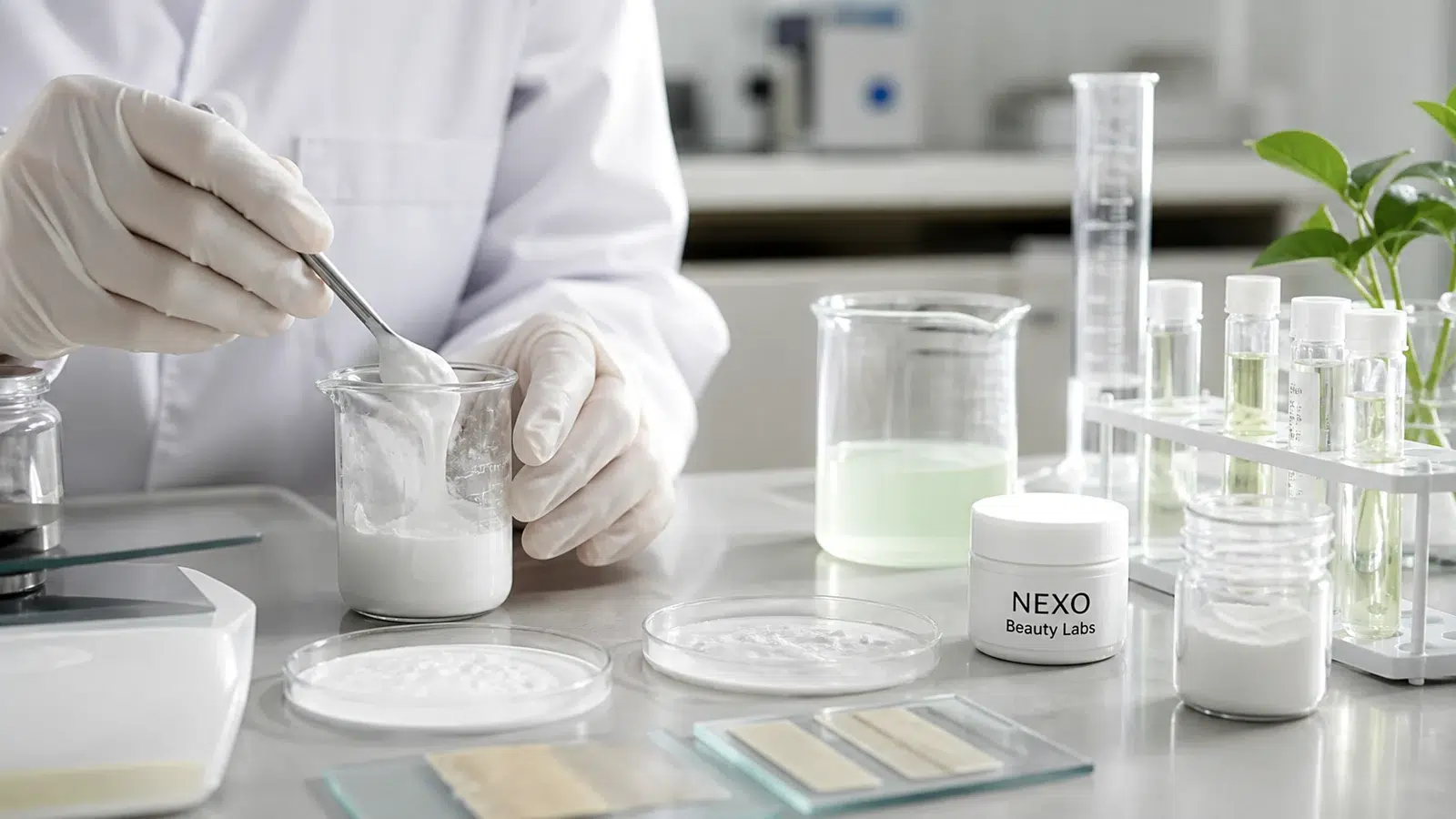NEXO Beauty Labs hybrid mineral sunscreen formulation lab