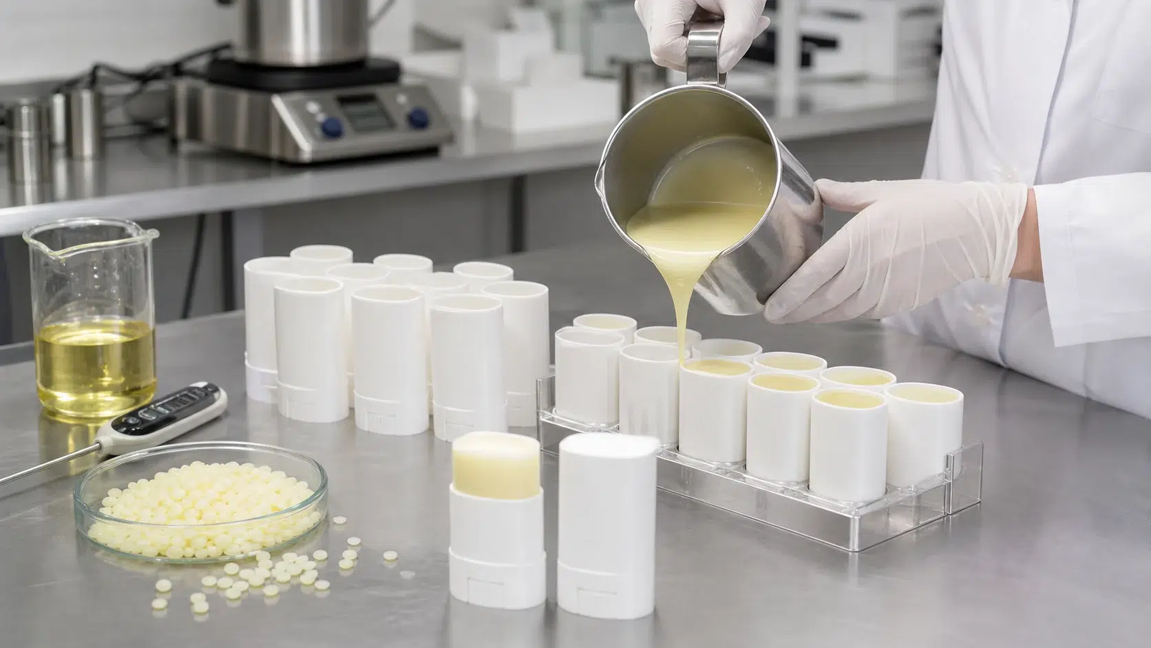 Hot-pour sunscreen stick formulation and casting process