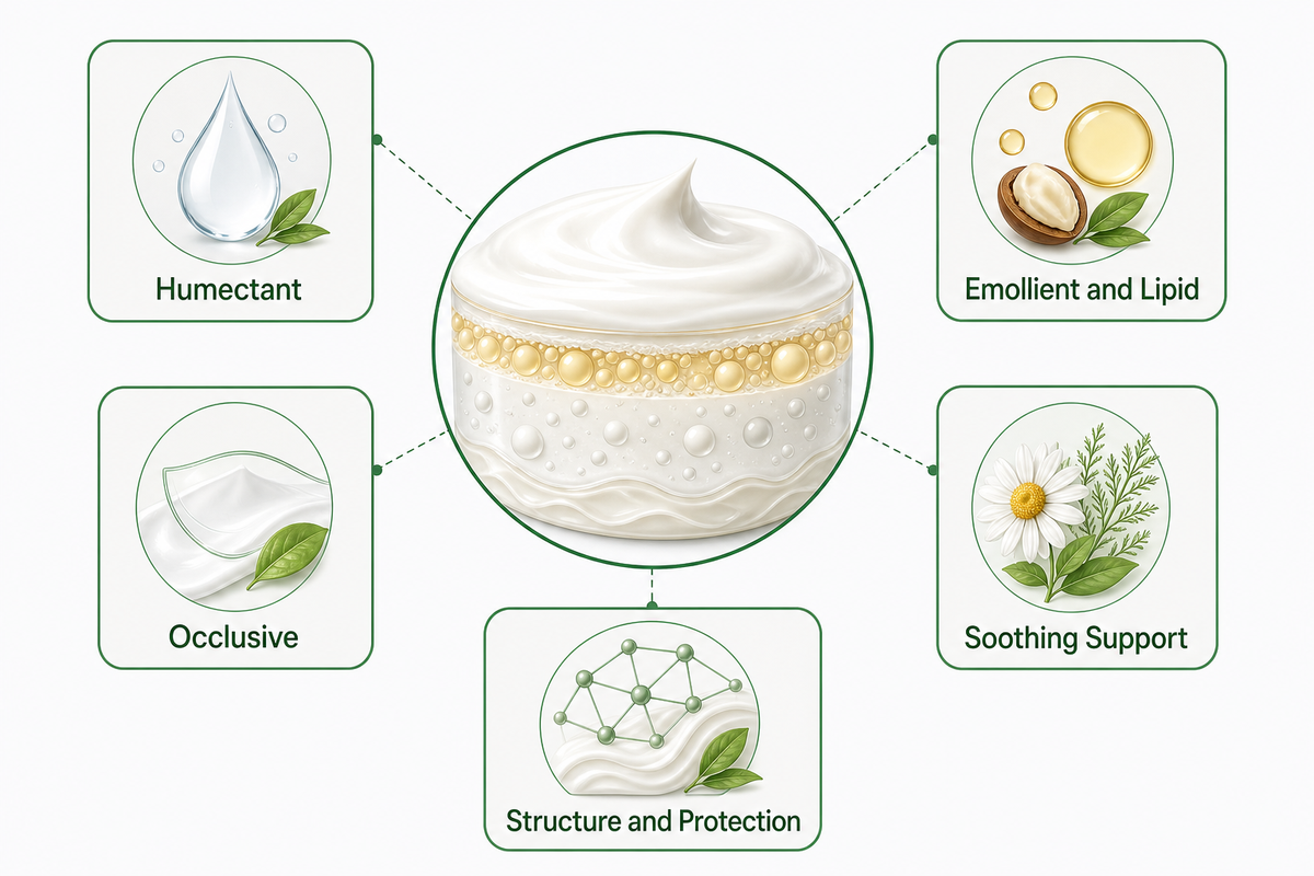 Role-based barrier cream formula architecture