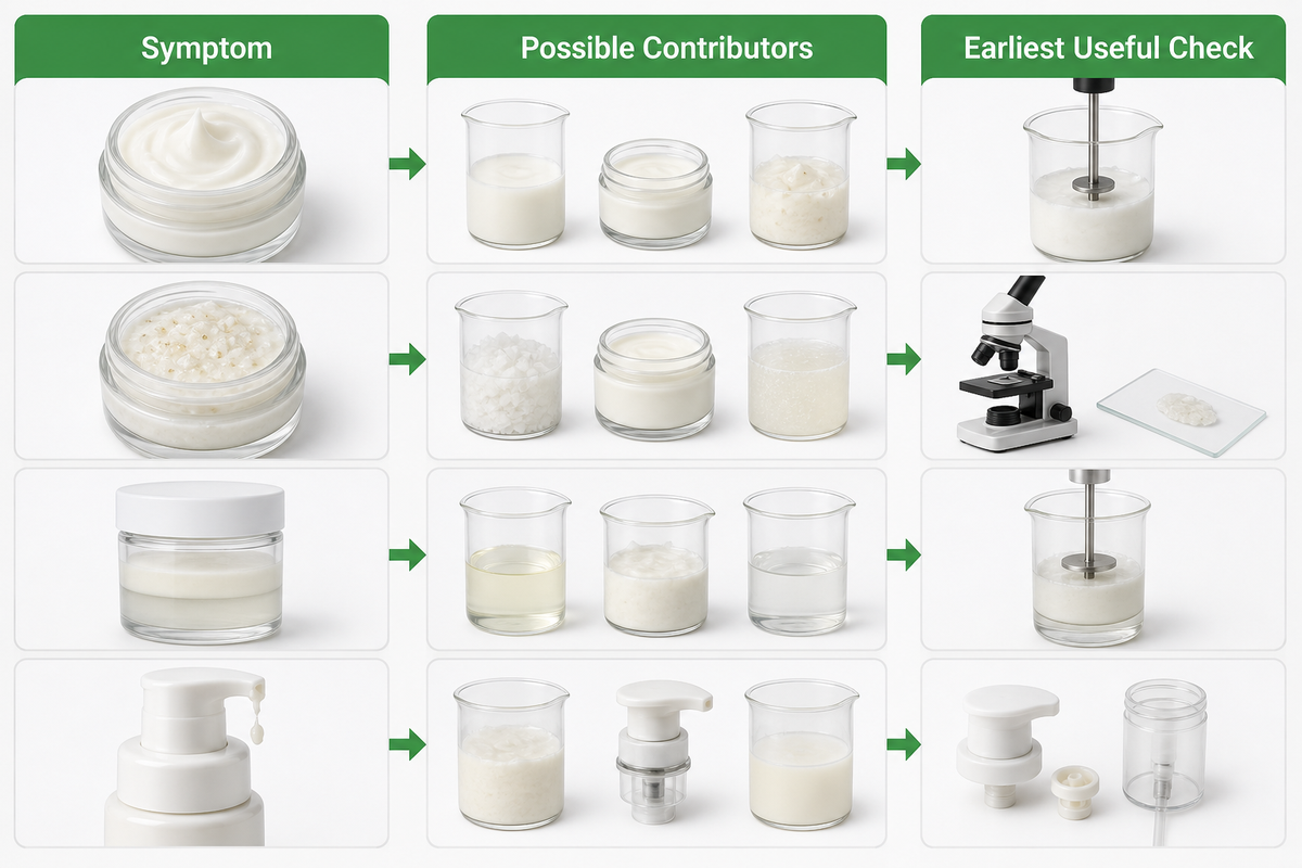 Barrier cream scale-up failure investigation matrix