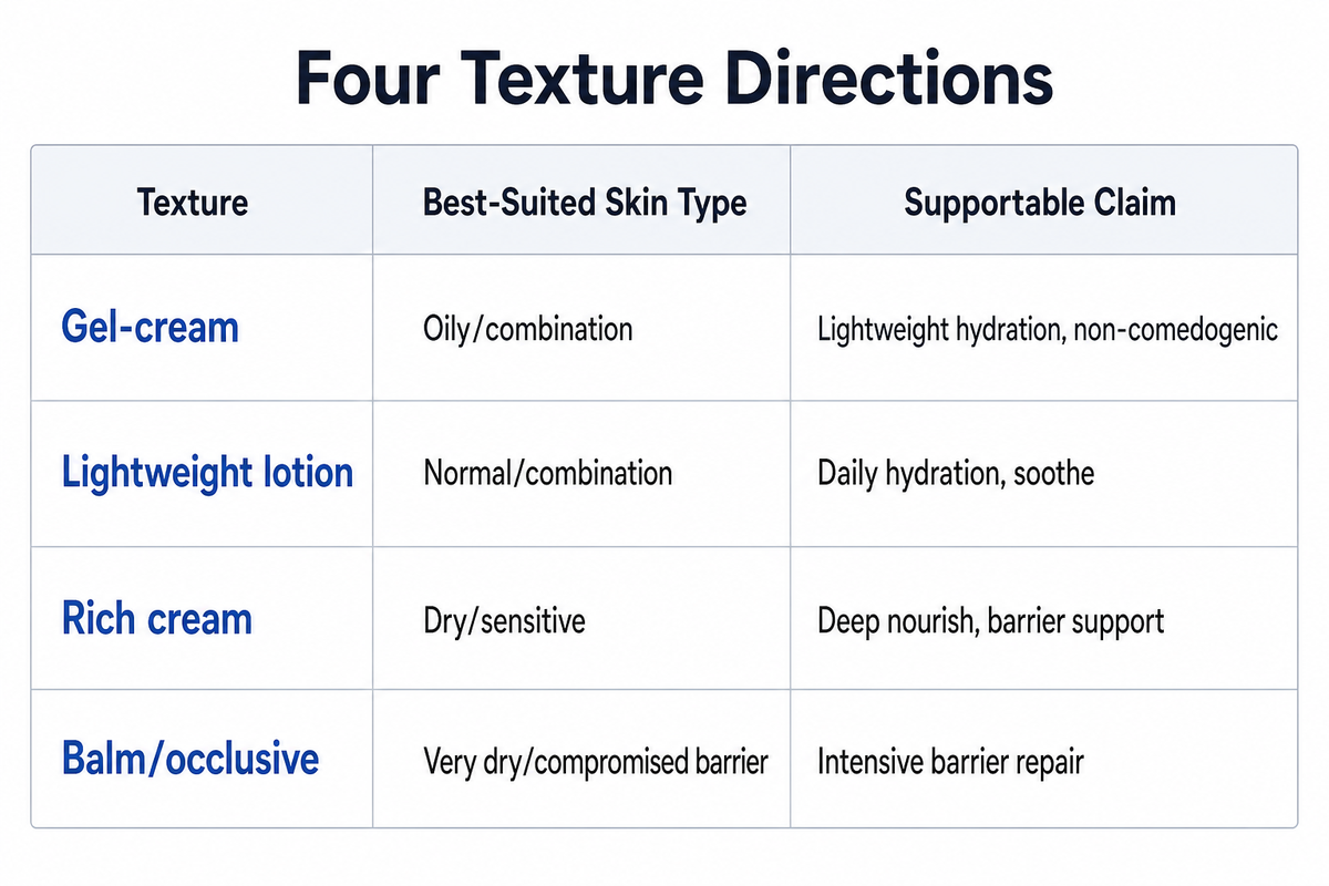 The Texture-to-Claim Compatibility Matrix, Matching Skincare Formulation to Skin Type and Claims