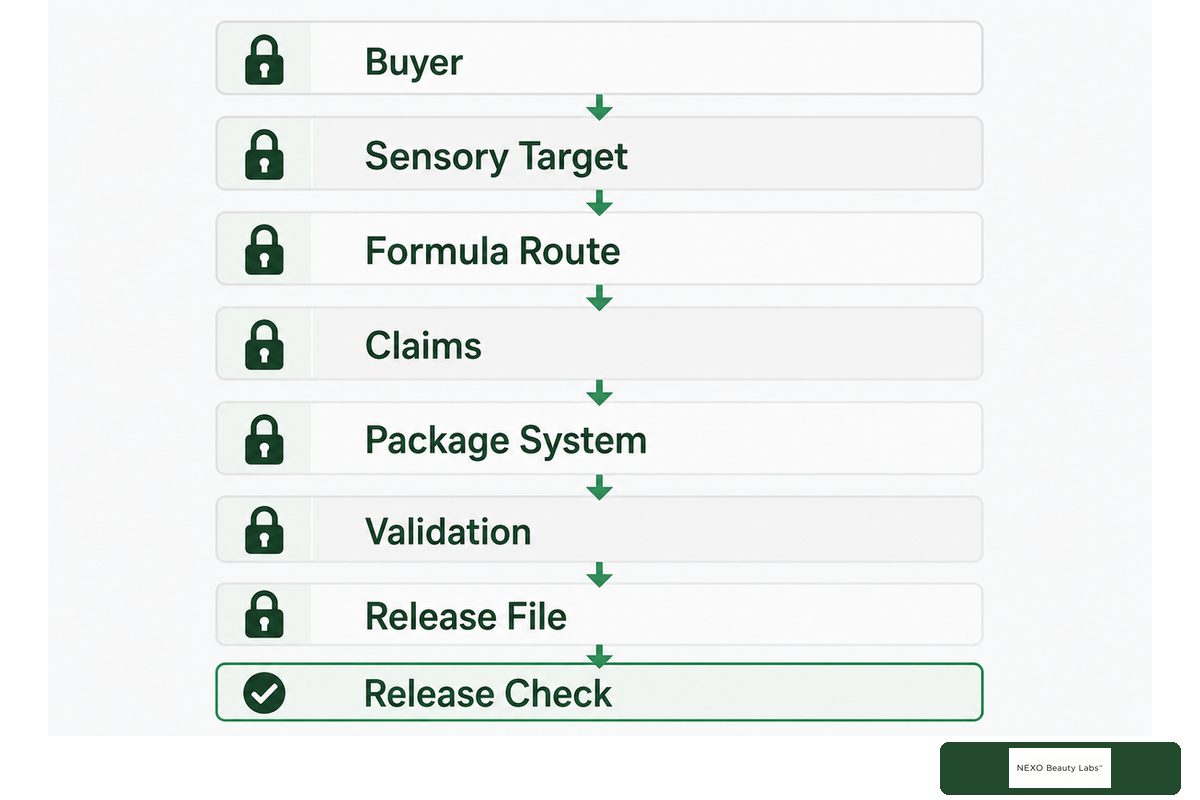 What Must the 7-Lock Body Lotion Constraint Cascade Set Before Sampling? — NEXO Beauty Labs