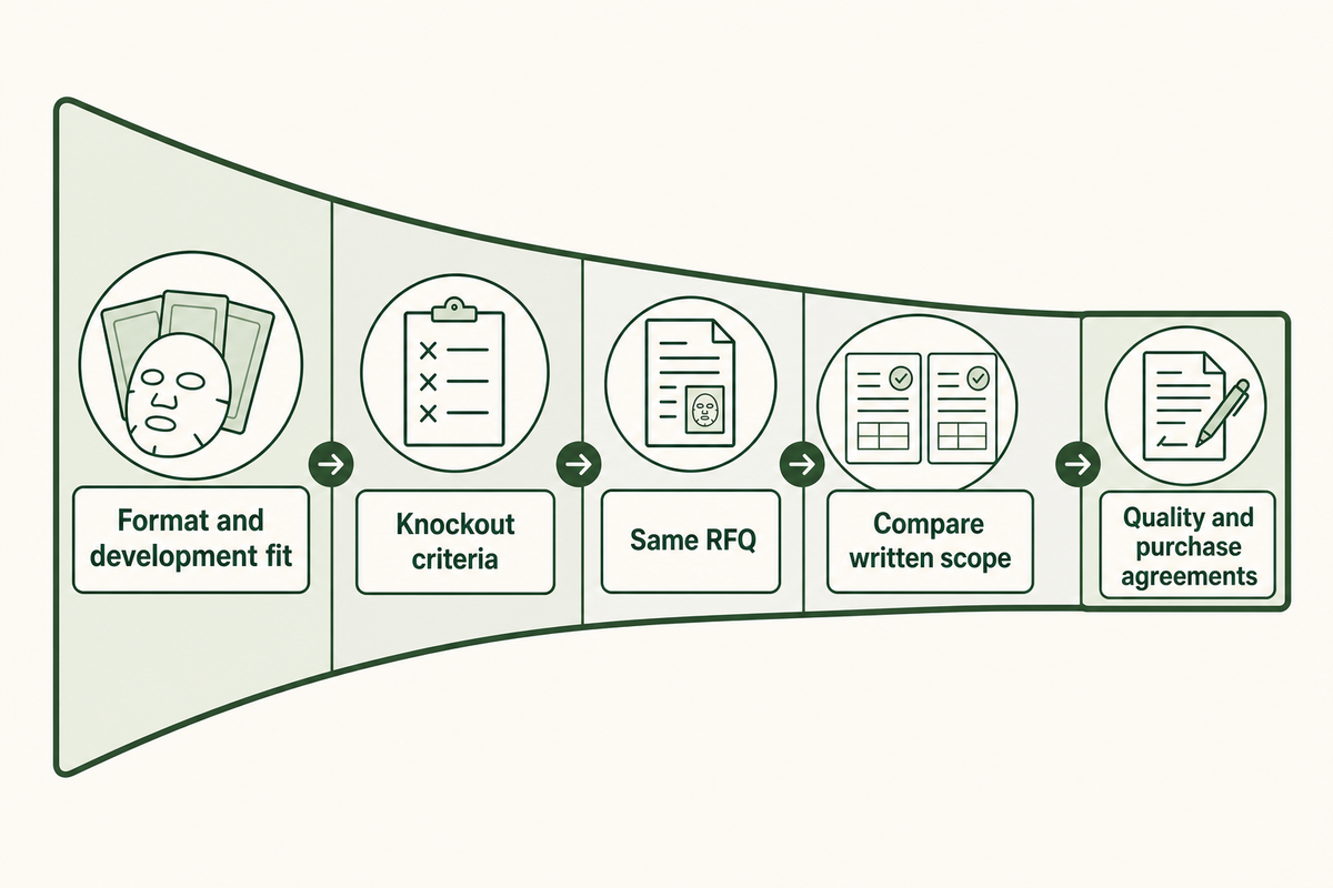 Shortlist workflow from format fit and knockout criteria to a common RFQ and agreements.